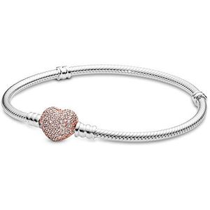 Pandora Moments 590727CZ Armband met slangenschakels, hartsluiting, sterling zilver, met zirkoniasteentjes, geschikt voor Pandora Moments armbanden, 19cm