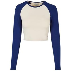 Urban Classics T-shirt à manches longues pour femme Organic Cropped Retro Baseball, Sable blanc/bleu spaceblue, XL