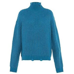 gaya Women's Femme Demi Col Roulé avec Bords Irréguliers Non Traités Acrylique Turquoise Taille XL/XXL Pull Sweater, Turquoise., XL