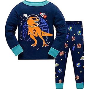 EULLA Pyjama-set voor kleine jongens, nachtkleding van katoen, lange mouwen, pyjamaset, dinosaurus, 4, 5 - 6 jaar, Dinosaurus 4