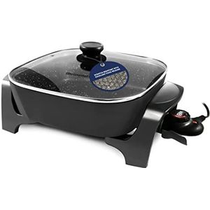 Elite Gourmet EG6201# Elektrische pan met geventileerd glazen deksel en instelbare temperatuur, 30,5 x 30,5 x 8,1 cm, zwart