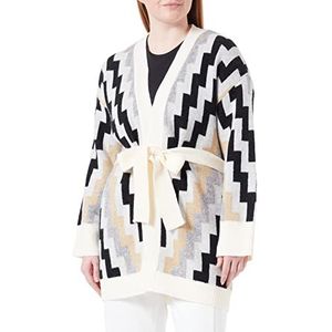 usha FESTIVAL Cardigan en tricot ouvert pour femme, Blanc laine multicolore, XS-S