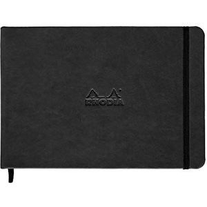 RHODIA 118049C hardcover, webnotebook, landschap, zwart, A5, gestippeld, 192 pagina's, lichtbruin papier, 90 g/m, bladwijzer, elastische sluiting, omslag van kunstleer