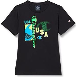 Champion Legacy Neon Spray-Graphic S/S T-shirt voor kinderen en jongeren, zwart, 3-4 jaar, zwart.