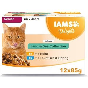 IAMS Delights Senior Kattenvoer - Multipack met kip en vis in saus - Hoogwaardig natvoer voor katten vanaf 7 jaar - 12 x 85 g