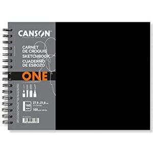 Canson One Art Book Notitieboek, spiraalbinding, fijne korrel, 100 g/m², hardcover, 27,9 x 21,6 cm, wit, 160 vellen