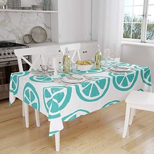 Bonamaison, Anti-schimmel, sneldrogend, vuilafstotend, machinewasbaar, 100% polyester, tafelkleed, turquoise, wit, 140 x 160 cm, ontworpen en geproduceerd in Turkije