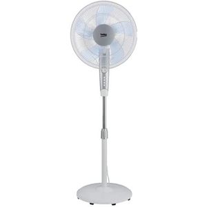 BEKO, Staande ventilator, 40 cm, 5 vleugels, aerodynamisch design, motor 50 W, 48-67 dBA, 3 snelheidsniveaus, timer 2 uur, bedieningspaneel met timer, wit en zilver