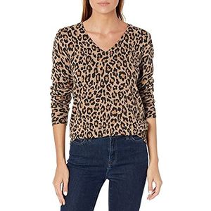 Amazon Essentials Chandail léger à manches longues et col en V pour femme (disponible en grande taille), camel léopard, taille XS