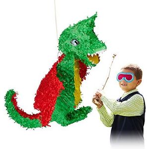 Relaxdays 10022572 Dragon Pinata om op te hangen, voor meisjes en jongens, verjaardag, om te vullen, grote piñata, meerkleurig