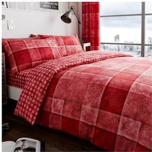 Comfortabele rode geometrische geruite beddengoedset voor eenpersoonsbed, ademende dekbedovertrekken