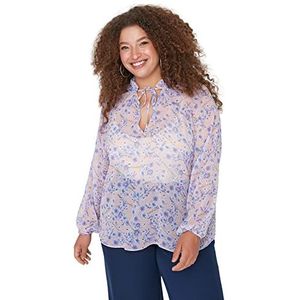 Trendyol Casual geweven blouse met V-hals voor dames, meerkleurig, 70, Meerkleurig