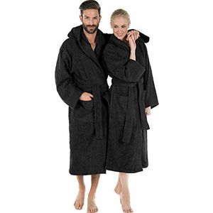 CelinaTex badstof badjas met capuchon, katoen, saunabadjas voor dames en heren, Oeko-Tex-gecertificeerde ochtendbadjas, Montana Uniwalk-reeks, zwart.
