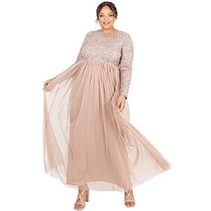 Maya Deluxe Taupe Blush Korte mouw Stripe Bridesmaid Maxi Jurk voor dames