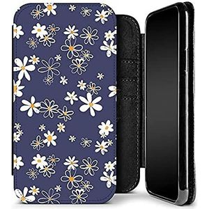 caseable Apple iPhone 7/8/SE (2020) beschermhoes - mobiele telefoon klaphoes - schokdempend & krasbestendig oppervlak - kaartenvak - kleurrijk design - Navy Daisies - bloemen bloemen
