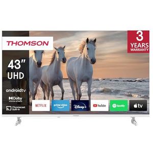 Thomson 43UA5S13W-2023 Téléviseur UHD Blanc Smart Android TV (WiFi, HDR, Triple Tuner DVB-C/S2/T2, Commande Vocale, Netflix, YouTube, Prime Video, Disney+) - 43UA5S13W-2023..