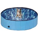 Relaxdays Hondenzwembad H x D: 30 x 120 cm, inklapbaar, met afvoerventiel, hondenbadje om af te koelen, van pvc en MDF, blauw
