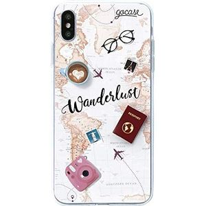 Gocase Wanderlust Telefoonhoes compatibel met iPhone XS Max, transparant met TPU-siliconen print, anti-kras, reizen naar de wereld van vliegtuigen, avontuur, oceaan