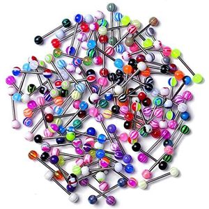 ZTANRWQ 30 stuks tongpiercing – tepelpiercing – barbell piercing – met acrylbal tongpiercing 16 mm gemengde kleur, acryl, Acryl