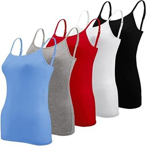 BQTQ Tanktop voor dames, 5 stuks, spaghettibandjes, met verstelbare riem, basic tanktop voor dames en meisjes, Zwart, wit, grijs, hemelsblauw, rood