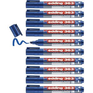 edding 363 whiteboard-marker, blauw, 10 stiften, 1-5 mm wigpunt, uitwisbare viltstift, voor foto's, wit, magneet, conferentieschildersezel en schetsknoten, navulbaar