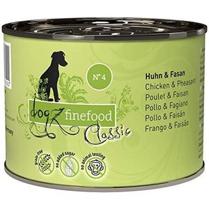 dogz finefood Natvoer nr. 4 kip & fazant fijn voer nat voer voor honden & puppy's Graanvrij & suikervrij hoog vleesgehalte 6x200g