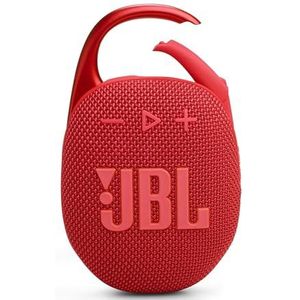 JBL Clip 5, ultra-draagbare bluetooth-luidspreker, geïntegreerde karabijnhaak, JBL Pro-geluid, krachtige bas, 12 uur batterijduur, Playtime Boost-functie, waterdicht en stofdicht, IP67, in rood