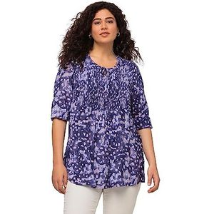 Ulla Popken Smoke blouse, sterren, ronde hals, 3/4 mouwen, damesblouse, Donkerblauw