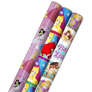 Hallmark 0005EWR2934 Disney Princess Wrapping Paper met Cut Lines (3-pack, 60 mq. ftl.) Cadeaupapier Assepoester, papier, roze, paars, wit