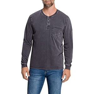 Pioneer poloshirt henley heren, Donkergrijze wassing 9863