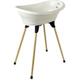 THERMOBABY - Babybadset – Vasco – badkuip, houten voet & afvoerslang – gepatenteerde innovatie – opvouwbaar en stabiel – geschikt voor een ligstoel – gemaakt in Frankrijk – lelietje-van-dalen wit
