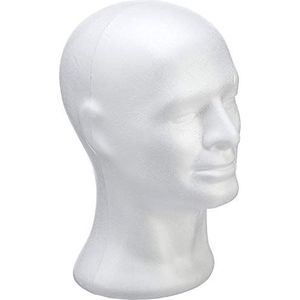 Rayher Herenhoofd van Polystyrol, mannequin-hoofd, ideaal voor het presenteren van hoeden, pruiken, wit
