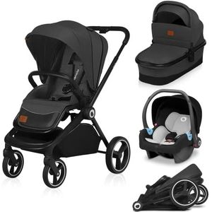 LIONELO Mika 3-in-1 kinderwagen voor baby's, compact, babyzitje, babyzitje, muggennet, voetwarmer, regenbescherming, 3-in-1, kinderwagen compleet (grafietgrijs)