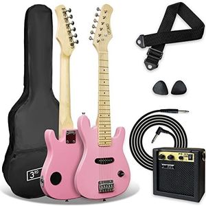 3rd Avenue Elektrische gitaar voor kinderen, maat junior 1/4, voor beginners, draagbare versterker, 5 W, jack, hoes, plectrums en riem - roze