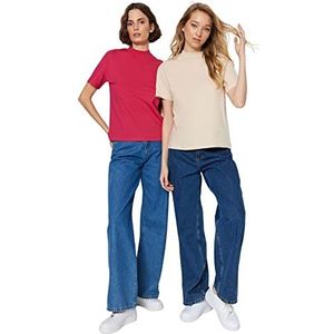 Trendyol T-shirt femme, Beige/Multicolore, L