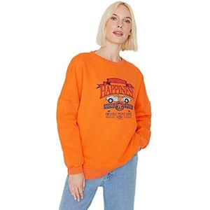 Trendyol Crew Neck with Slogan Regular Sweatshirt Maillot de survêtement Femme, Orange, XS