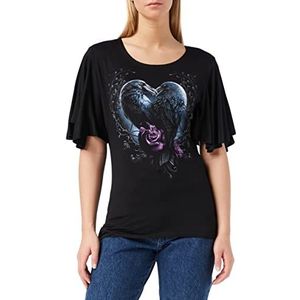 Spiral Raven Heart-Boat Neck Bat Sleeve Top Zwart Dames T-Shirt, zwart.