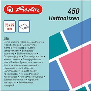 Herlitz 50016006 Notes autocollantes Bloc, 450 feuilles, 75 x 75 mm Blocking Mix de Couleurs