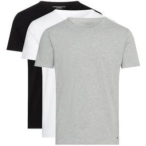 Tommy Hilfiger Stretch Cn Tee Ss Set van 3 S/S T-shirts voor heren (3 stuks), zwart/wit/grijs heather