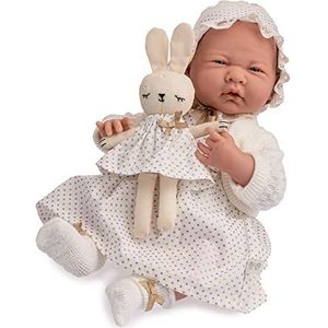 JC TOYS - Newborn pop voor pasgeborenen, 38 cm, zacht lichaam, koninklijke collectie, witte jurk met gouden motieven, 4 accessoires, ontworpen in Spanje door Berenguer, vanaf 2 jaar