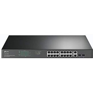 TP-Link TL-SG1218MP Gigabit PoE LAN-schakelaar, 16 poorten, 250 W, 16 PoE-poorten, 2 SFP-poorten, rackmontage, IEEE-802.3af/at, Plug and Play, zwart