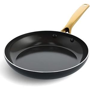 Blue Diamond Gold Braadpan met antiaanbaklaag, 28 cm, van keramiek met diamant, PFAS-vrij, geschikt voor inductie, vaatwasmachinebestendig, ovenbestendig, gouden handgreep, zwart