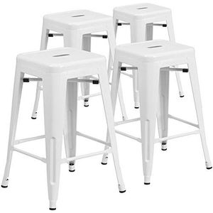 Flash Furniture Baliekruk van metaal, wit, 61 cm, met hoge rugleuning, vierkante zitting, 4 stuks