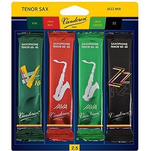 Vandoren Srmixt2 Tenorsaxofoon Jazz Reed Mix kaart Inclusief 1 elke ZZ, V16, Java en Java Red Force 2 Strength 2.5