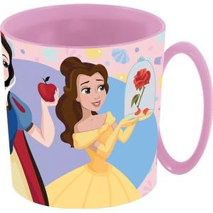 Disney Roze mok voor meisjes, kunststof, prinses, Jasmine Rapunzel, sneeuwwitje, mooi, 350 ml, magnetronbestendig
