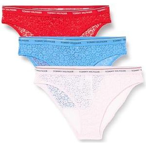 Tommy Hilfiger 3 stuks bikini kant (buitenmaten) bikinislip voor dames (1 stuk), Rood (helder rood/blauw/parelroze)