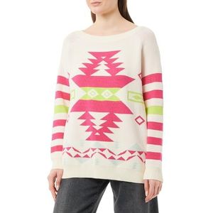 ebeeza Pull long en tricot pour femme - Blanc laine - Fuchsia - Taille XL/XXL, blanc laine/fuchsia, XL