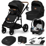 LIONELO MARI TOUR 3-in-1 kinderwagen voor baby's, tot 22 kg, reiswieg, autostoelverstelling, opvouwbaar, 5-punts riem, 360° wielen voor alle terreinen, combi-kinderwagens (zwart)