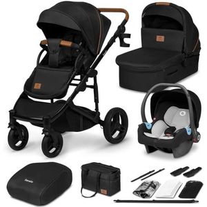 LIONELO MARI TOUR 3-in-1 kinderwagen voor baby's, tot 22 kg, reiswieg, autostoelverstelling, opvouwbaar, 5-punts riem, 360° wielen voor alle terreinen, combi-kinderwagens (zwart)