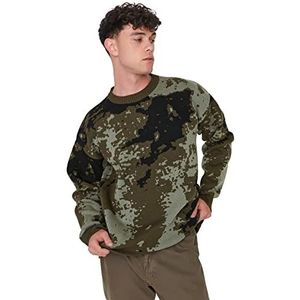 Trendyol Slim trui ronde hals camouflage trainingspak heren, kaki, XL, Khaki (stad)